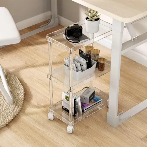 Miniatura 5 de Aquiver Carrito de almacenamiento delgado de acrílico, carrito utilitario de 3 niveles, para cocina, baño, sala de estar, lavandería, lugares