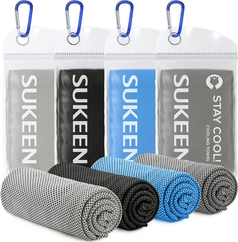 Sukeen [4 unidades de toallas de refrigeración (40 x 12 pulgadas)], toalla de hielo, toalla de microfibra suave transpirable para yoga, deporte,