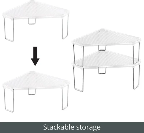 Miniatura 5 de mDesign - Estante apilable de esquina de plástico/acero, estante organizador de almacenamiento para baño, tocador, encimera, fregadero, gabinete