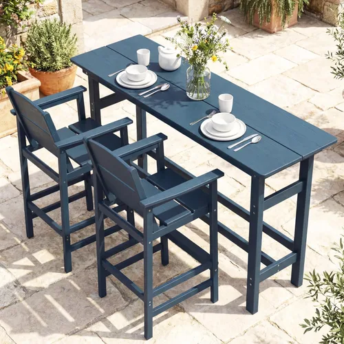 Miniatura 10 de Paquete de 2 taburetes de bar para exteriores, sillas de bar de patio de polietileno de alta densidad con reposabrazos y reposapiés, resistentes a