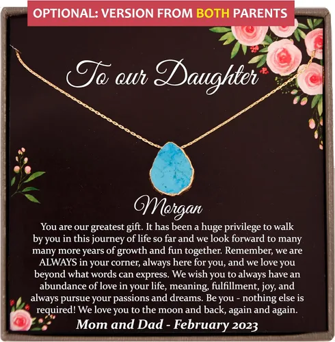 Miniatura 73 de Collar de hija relleno de oro de mamá o papá, collar clásico de perlas blancas con mensaje significativo, listo para regalar
