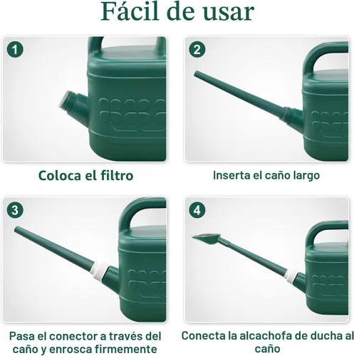 Miniatura 6 de Regadera de 2 galones, regadera de jardín al aire libre, lata de agua para plantas con boquilla larga extraíble y cabezal de rociador de acero Verde