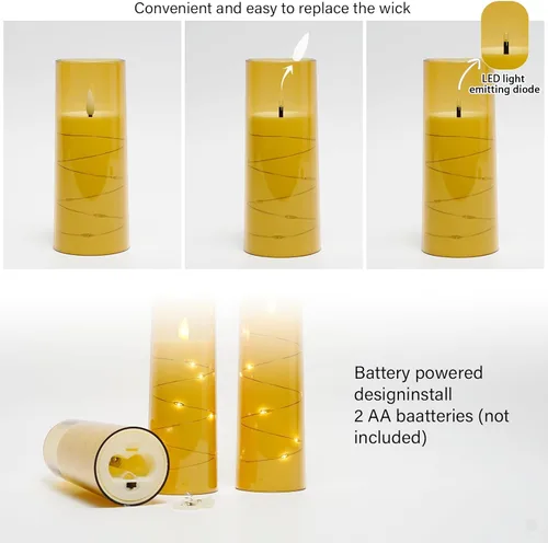 Miniatura 2 de kakoya Velas LED sin llama con temporizador de 5 piezas, velas parpadeantes sin llama para ambiente romántico y decoración del hogar, carcasa dorado