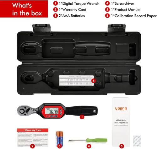 Miniatura 8 de Llave dinamométrica digital de 3/8 pulgadas, 1.33-44.25 ft-lbs (1.8-60 Nm) (16-531 libra) con zumbador y LED, calibrado (VTWM-60), rojo