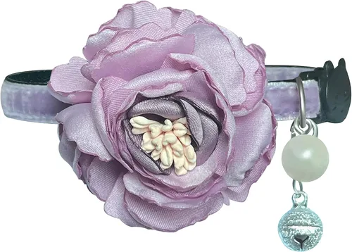 Miniatura 6 de Collares de gato Fupo morados para niñas, collar de gatito separable con campana y flores 2-Púrpura