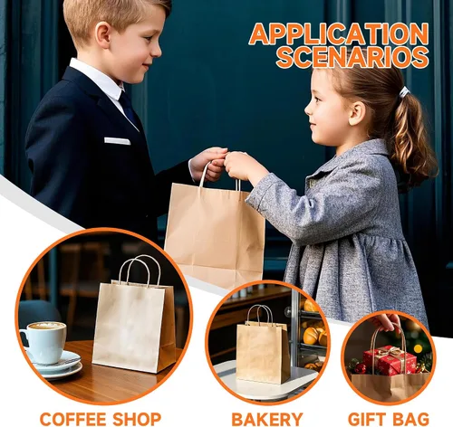 Miniatura 8 de METAPRINT Paquete de 100 bolsas de papel kraft azul medianas de 8 x 4.5 x 10.8 pulgadas con asas a granel, bolsas de regalo, compras de comestibles