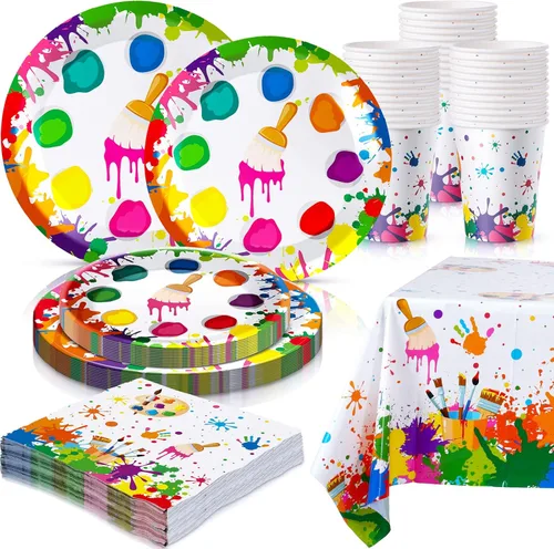 122 piezas de pintura artística para decoración de fiesta, suministros para sorbos y fiestas de arte, platos de pintura para artistas, servilletas,