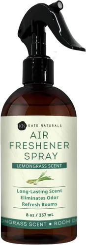 Kate Naturals Ambientador en aerosol para el hogar. Aceite esencial de hierba limón, eliminador de olores, ambientador en aerosol para almohadas,