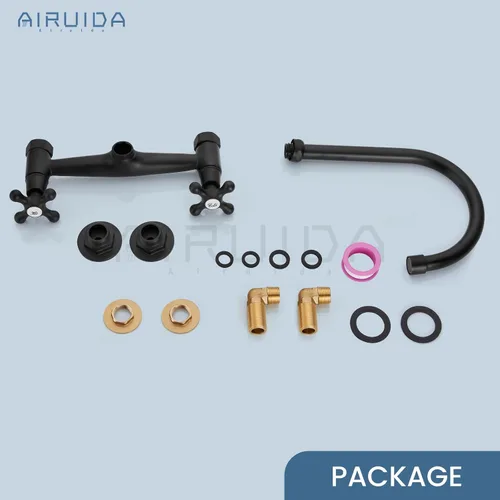 Miniatura 9 de Airuida Grifo de fregadero de cocina de montaje en pared negro mate, grifo de cocina montado en la pared, centro de 8 pulgadas, asas cruzadas