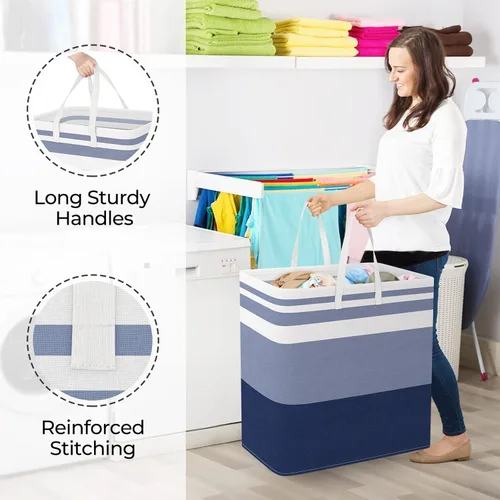 Miniatura 4 de StorageRight Cesta de Lavandería Canasta Grande Cesta de Lavandería Plegable con Asas de Fácil Transporte, Cestas de Ropa Independientes para Azul