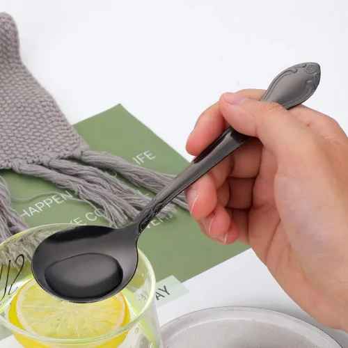 Miniatura 3 de Cucharas de sopa, cucharas redondas de acero inoxidable para caldo con borde de flor, juego de 12 piezas de acero inoxidable para café, azúcar
