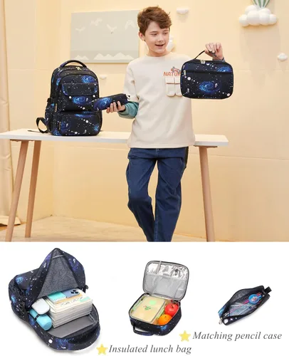 Miniatura 3 de Mochila escolar con estampado de galaxia para niños, mochila de escuela media primaria