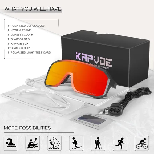 Miniatura 6 de KAPVOE Gafas de sol polarizadas para ciclismo, deportes, UV400, para correr, pesca, béisbol, para hombres y mujeres, K62 Negro rojo