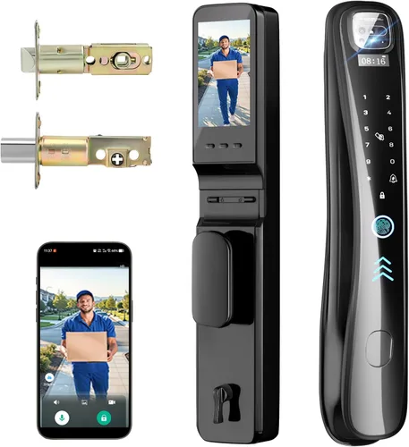 EIYSIE Cerradura inteligente con cámara y timbre de video, cerradura de puerta de entrada sin llave 8 en 1 con teclado, cerrojo inteligente para