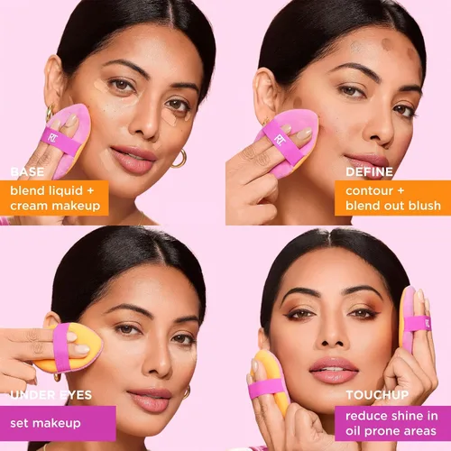 Miniatura 6 de Real Techniques Miracle 2 en 1 borla de polvo + estuche de viaje, borla de mezcla de maquillaje de doble cara, banda elástica, esponja de maquillaje