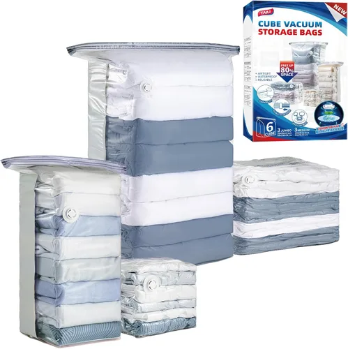Miniatura 19 de TAILI Paquete de 8 bolsas de almacenamiento al vacío, bolsas de ahorro de espacio (3 Jumbo + 5 medianas), bolsas selladas al vacío para ropa, ropa