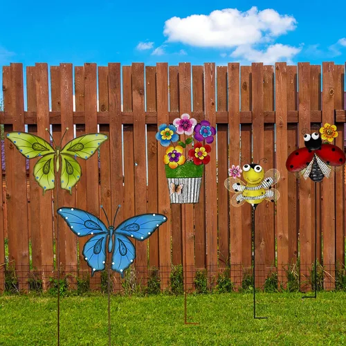 Miniatura 4 de Estacas de metal para jardín, letrero decorativo para patio, decoración de camino, decoración de interiores y exteriores (mariposa azul)