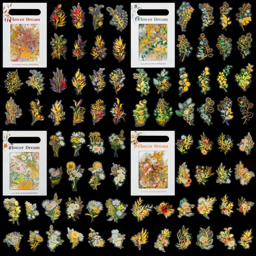 160 piezas de calcomanías botánicas de lámina dorada, calcomanías holográficas de polietileno tereftalato transparentes y resistentes al agua con