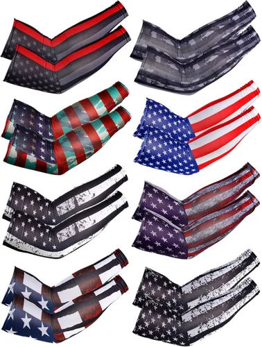 8 pares de mangas de compresión para hombres y mujeres, protección solar UV, manga para brazos, bandera de Estados Unidos, 250 aniversario para