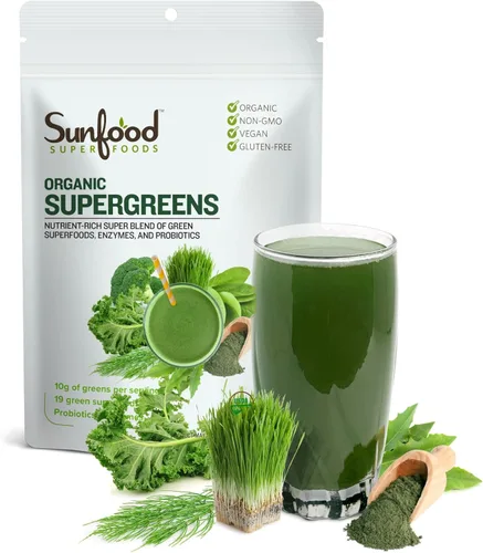 Miniatura 6 de Sunfood Superfoods Organic Supergreens & Protein Powder – Superfood Greens Blend Powder, Super Greens con clorella y espirulina, 0.81 oz de proteína