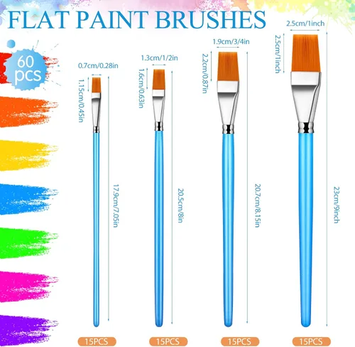 Miniatura 2 de Crtiin 60 pinceles planos para pintura acrílica, pinceles grandes de pintura acrílica a granel para acuarela, detalles de óleo, manualidades, arte