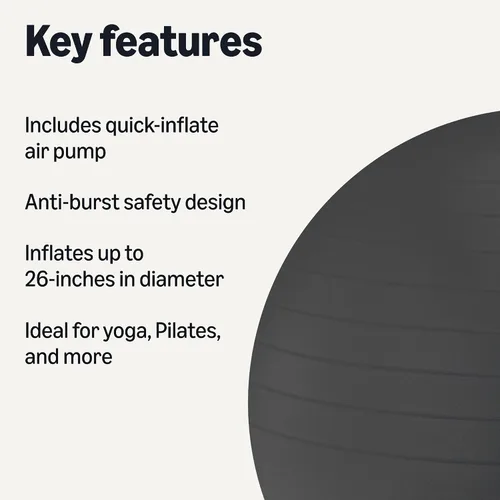 Miniatura 2 de Amazon Basics - Pelota antiestallido para ejercicios con bomba, diámetro de 23-26" Negro