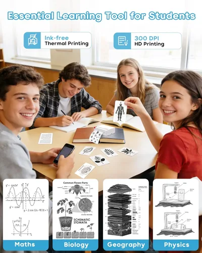 Miniatura 5 de ORGBRO Máquina impresora de calcomanías, mini impresora X3, cápsulas de impresión térmica portátil sin tinta, impresora de bolsillo Bluetooth de 2 a
