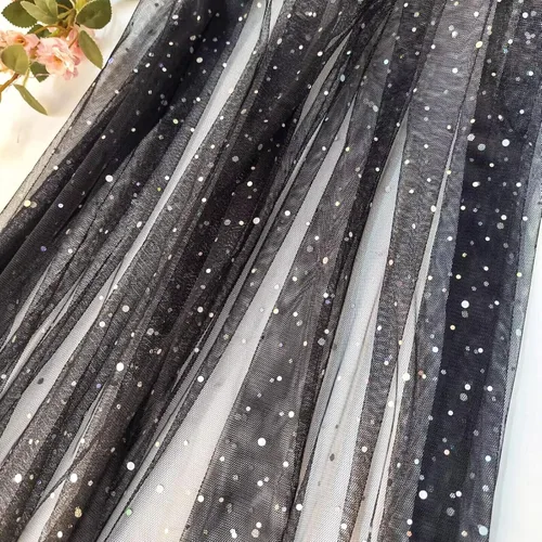 Miniatura 5 de HAVII Tela de tul negro con purpurina de 59 pulgadas x 2 yardas, tul con lentejuelas láser para faldas tutú, costura, manualidades, accesorios