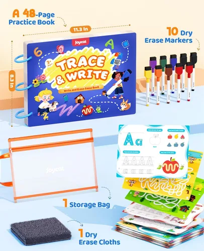 Miniatura 6 de JoyCat Actividades de Aprendizaje Preescolar 48 Páginas Reutilizables, Práctica de Escritura a Mano para Niños Pequeños, Libros de Trabajo