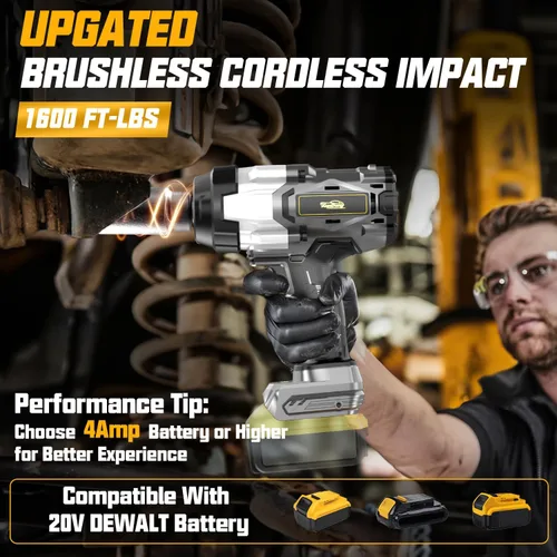 Miniatura 4 de Llave de impacto inalámbrica de 1/2 pulgada compatible con batería Dewalt de 20 V, 1600 pies-libras (2200 N.m), pistola de impacto de alto par