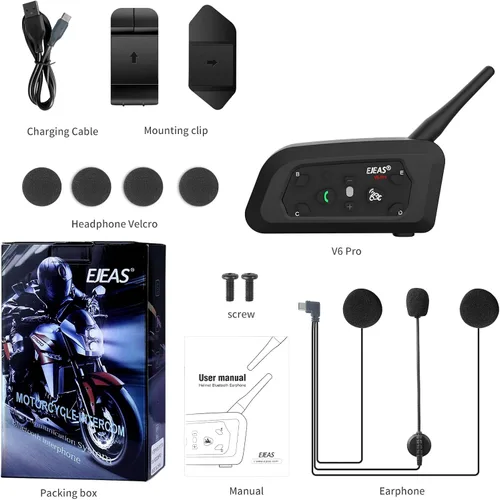 Miniatura 7 de EJEAS Casco de motocicleta Bluetooth V6 Pro, 2 vías 1200M sistema de comunicación de intercomunicación de motocicleta para esquí/ATV/Dirt