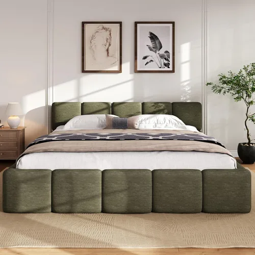 Miniatura 10 de Harper & Bright Designs Boucle - Base de cama de plataforma, tamaño Queen, plataforma estilo bloque, cama tapizada con conexión a tierra