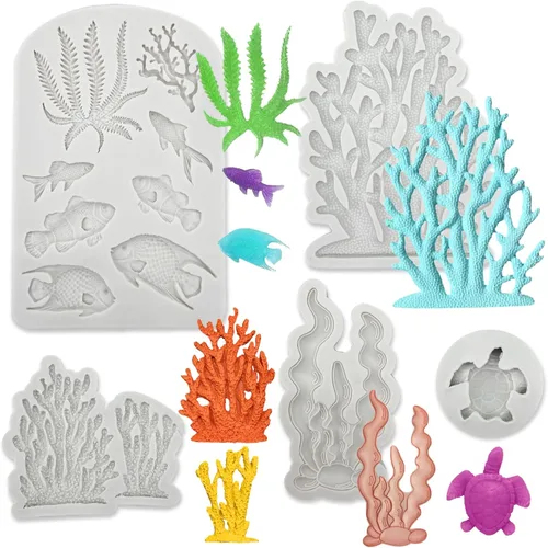Miniatura 12 de 4 PCS Moldes de Silicona para Fondant con Temática Marina Caracola Concha Estrella de Mar Moldes para Hornear para Decoración de Pasteles DIY
