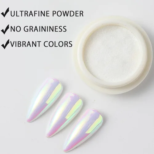 Miniatura 4 de Polvo de uñas cromado de unicornio, perla de neón, iridiscente, efecto de espejo metálico, arco iris, sirena, purpurina, kit de polvo de pigmento