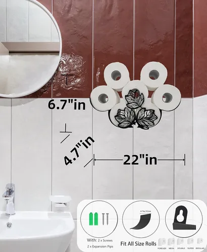 Miniatura 3 de Teaeeno Funny Leaves - Soporte para inodoro montado en la pared, almacenamiento de papel higiénico de animales de metal, organizador impermeable