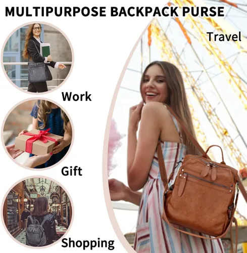 Miniatura 6 de VX - Bolso mochila de piel sintética para mujer, diseño convertible a la moda, 2 modos de uso