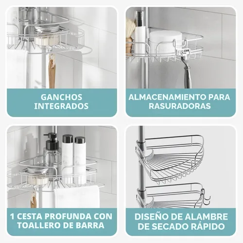 Miniatura 6 de Zenna Home - Organizador de esquina para regadera con barra de tensión, organizador de regadera ajustable con 4 cestas y toallero incorporado