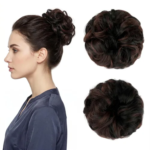 Miniatura 53 de Moño desordenado grande y desordenado, moño ondulado, rizado, coleteros gruesos, extensiones de cabello para mujeres y niñas, color marrón jengibre