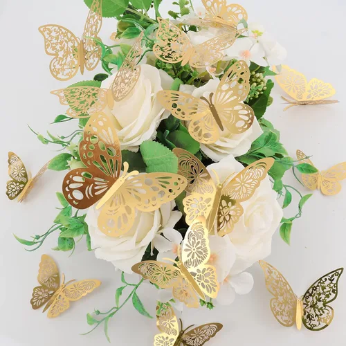 Miniatura 4 de 72 piezas de decoración de pared de mariposa, 3 estilos, 3 tamaños, mariposa dorada 3D, decoraciones de boda, decoraciones de fiesta de cumpleaños