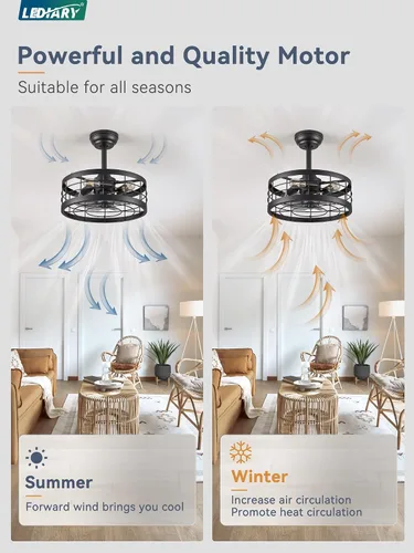 Miniatura 3 de LEDIARY - Ventilador de techo 16.5 pulgadas con jaula y luz, diseño industrial, estilo granja, para cocina, dormitorio, exterior, control remoto, 6