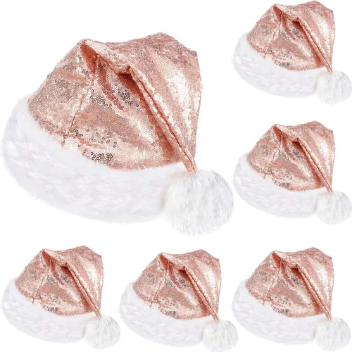 Miniatura 8 de SATINIOR 2 piezas de sombrero de Papá Noel de lentejuelas para adultos, unisex, gorro de Navidad con forro y ala de felpa para mujeres y hombres