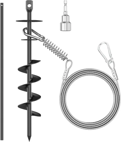 Estaca de amarre para perros, estaca de correa resistente para perros grandes de hasta 210 libras, anclaje de suelo para cable de perro, correa,