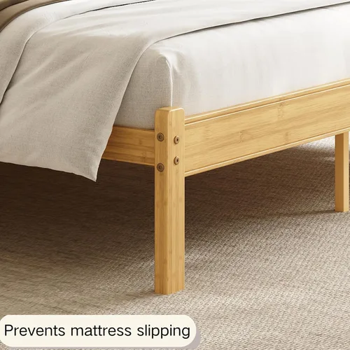 Miniatura 6 de Base de cama de tamaño matrimonial de 14 pulgadas de bambú con cabecera de almacenamiento, marcos de cama sólidos, soporte de listones de metal