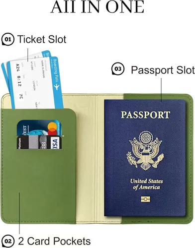 Miniatura 4 de Soporte para pasaporte para artículos esenciales de viaje, funda de pasaporte con bloqueo RFID para accesorios de viaje, cartera de viaje