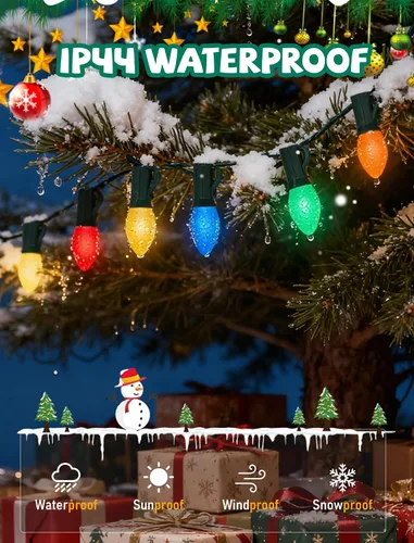Miniatura 4 de Tira de luces LED de Navidad para exteriores, de 50 pies, cadena de luces C7 con 27 bombillas multicolor de cerámica de 0.6 W, luces de Navidad