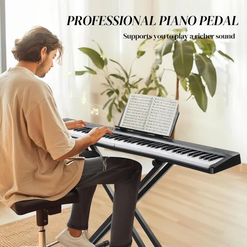 Miniatura 5 de Ktaxon - Set de piano de teclado electrónico plegable de 88 teclas, piano eléctrico semipesado, piano digital con soporte X doble, 2 modos