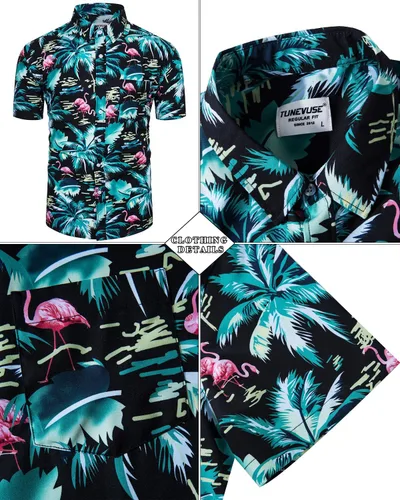 Miniatura 98 de TUNEVUSE Conjunto de camisas y pantalones cortos hawaianos para hombre, 2 piezas, trajes de playa con estampado de flores, traje tropical de verano