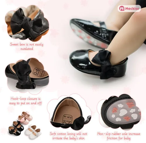 Miniatura 5 de Meckior Zapatos deportivos para bebé y niñas, suela suave, con lazo, princesa, vestido de boda, Mary Jane, planos, para recién nacidos, ligeros