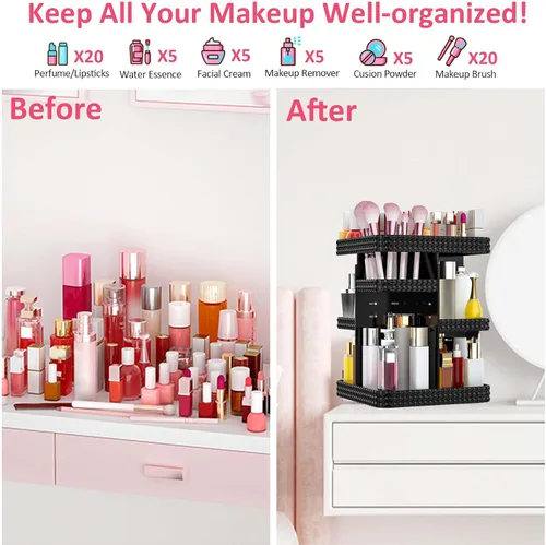 Miniatura 6 de Organizador de maquillaje giratorio, vitrina de cosméticos de gran capacidad, organizador acrílico para el cuidado de la piel con soporte