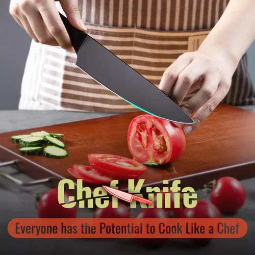 Miniatura 5 de Juego de cuchillos de cocina de 15 piezas con 6 cuchillos de carne con afilador, cuchillo de chef, cuchillo de acero inoxidable de alto carbono Negro